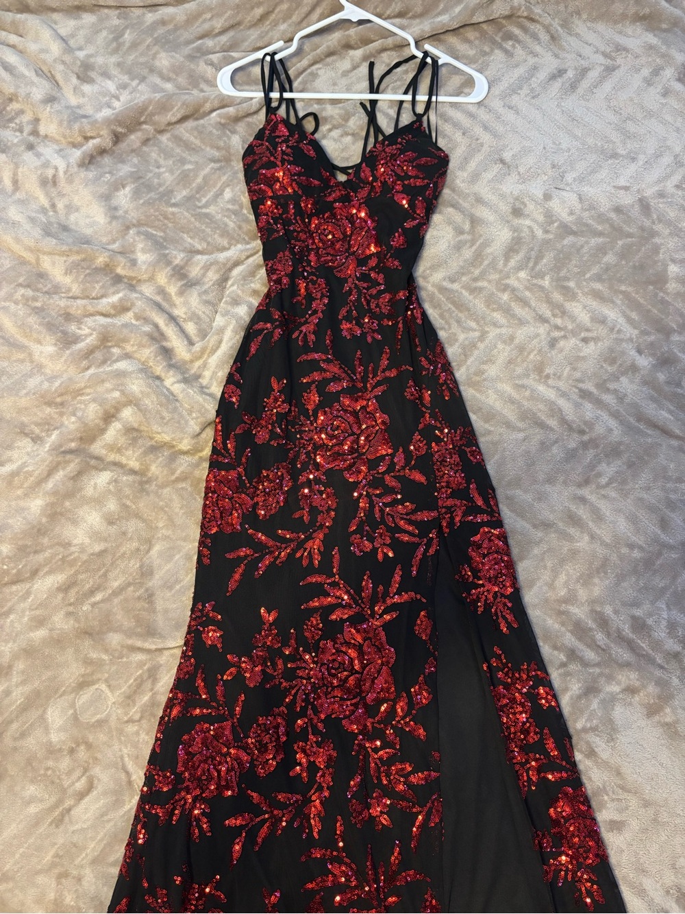 Windsor Black Gown with Red Sequin Floral Embroidery